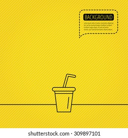 Soft drink icon. Soda sign. Speech bubble of dotted line. Orange background. Vector