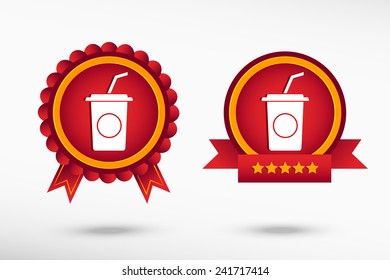 Soft drink icon stylish quality guarantee badges. Colorful Promotional Labels