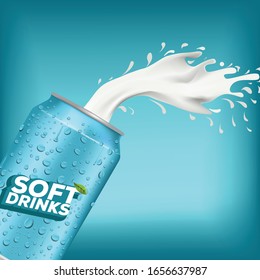 Soft drink lemon flavor with blue metal box, blue background and streams