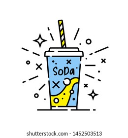 Soft drink line icon. soda symbol. Cold drink sign. Vector illustration.