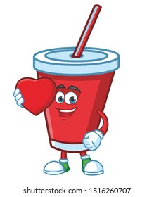 Soft Drink with love symbol mascot  character vector design