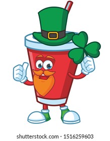 Soft Drink mascot  character vector design with green hat patrick day