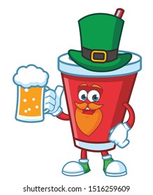 Soft Drink mascot  character vector design with green hat patrick day
