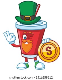 Soft Drink mascot  character vector design with green hat patrick day