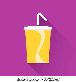 Soft drink in paper cup flat icon