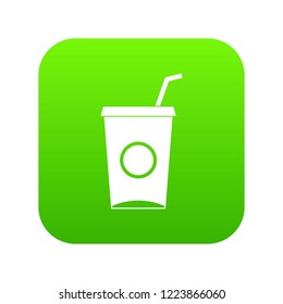 Soft drink in paper cup icon digital green for any design isolated on white vector illustration