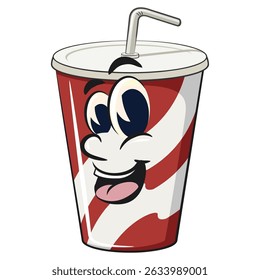 refrigerante copos de papel retro vektor ilustração mascote personagem, trabalho de mão desenhada