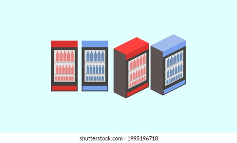 Soft drink refrigerator with flat design and isometric style