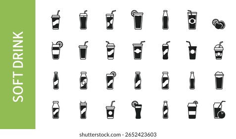 Soft Drink Silhouette: Beverage, Soda and Refreshment Black Vector