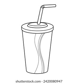 Soft Drink Soda Cup Vector Cartoon Illustration BW