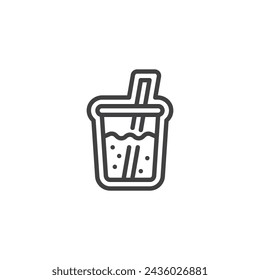 Soft drink sticker line icon. linear style sign for mobile concept and web design. Cocktail glass with straw sticker outline vector icon. Symbol, logo illustration. Vector graphics