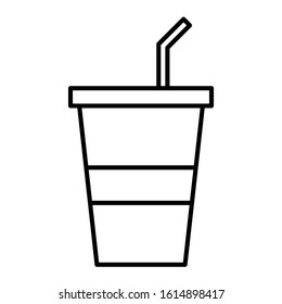 Soft Drink with Straw Icon Symbol. Outline Style