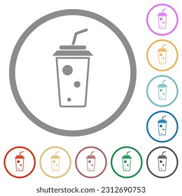 soft drink with straw outline flat color icons in round outlines on white background