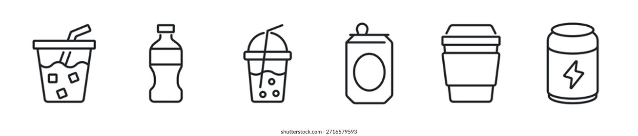 Soft Drink dünne Linie Symbol-Set. Web-Minimalsymbole