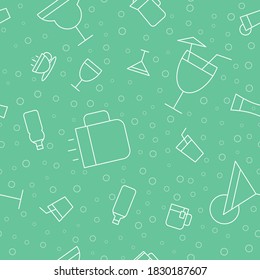 Soft drink - Vector background (seamless pattern) of water, soda, juice, cocktail, cup, can, mug, coffee, tea for graphic design