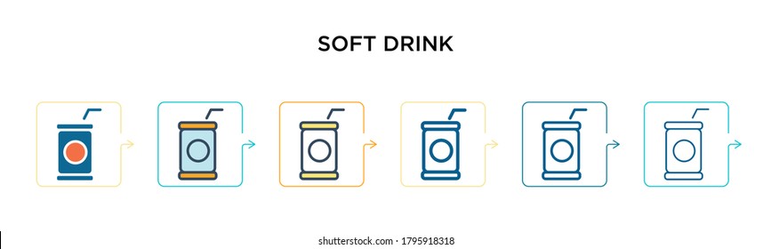 Soft drink vector icon in 6 different modern styles. Black, two colored soft drink icons designed in filled, outline, line and stroke style. Vector illustration can be used for web, mobile, ui