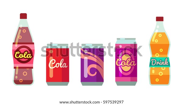 Soft Drinks Bottles Cans Vector Illustration Stock Vector (Royalty Free ...