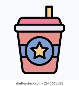 Soft Drinks Icon, Cold Drink Fourth Of July Vector Icon, Vector Style Lineal color Icon.	