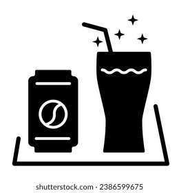 Icono de refrescos sólidos, concepto picnic, Soda Can y vidrio con signo de tubo sobre fondo blanco, bebida enlatada con icono de vidrio en estilo glifo para concepto móvil, diseño web. Gráficos vectoriales