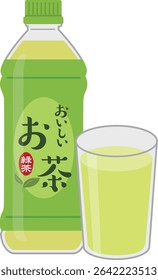 Soft drinks_green tea (PET bottle and glass)

In Japanese, it says "delicious", "tea", and "green tea"