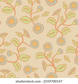 soft earthy color flower seamless pattern. pastel color flower pattern for fabric print, textile, wallpaper, or wrapping paper.