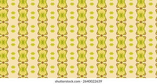 Soft and earthy seamless pattern with green tribal symbols on a light beige background.