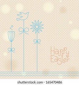 Soft Easter Illustration with Cute Flowers and Bird