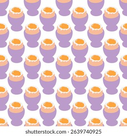Soft Egg with runny yolk Partially peeled in Egg Bowl Seamless Pattern Healthy Breakfast Background