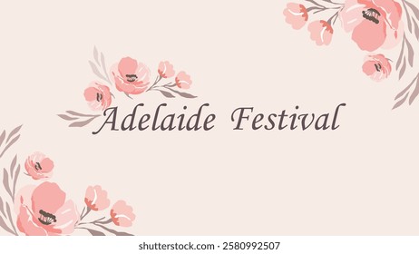 A soft and elegant Adelaide Festival logo featuring delicate pink flowers framing the text, symbolizing beauty, culture, and creativity at the festival