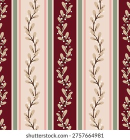 Soft Elegant Leaves Vector Stripes Pattern Design