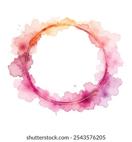 Un marco de círculo de acuarela suave y elegante con un borde dorado. Perfecto para diseños femeninos, invitaciones o gráficos de redes sociales.