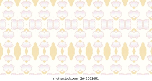 Soft ethnic pattern in light pink and beige with mirrored floral elements. Perfect for feminine design, fashion prints, or romantic decorative backgrounds.