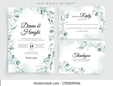 Soft Eucalyptus On Wedding Invitation Card Template