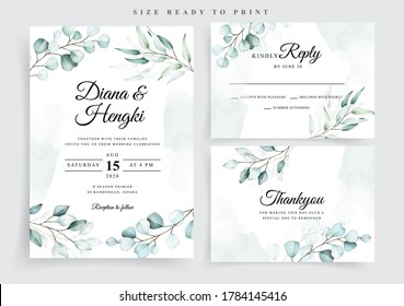 Soft eucalyptus on wedding invitation card template