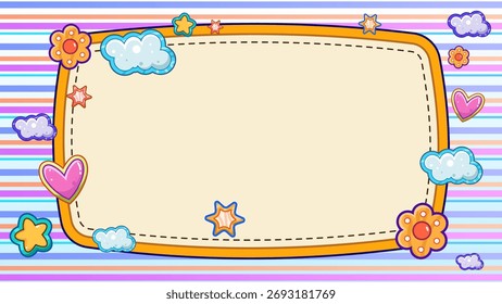 Fondo de textura de tela suave con rayas pastel y lindo borde, ilustración digital para papelería infantil, libro de recuerdos o diseño de productos.