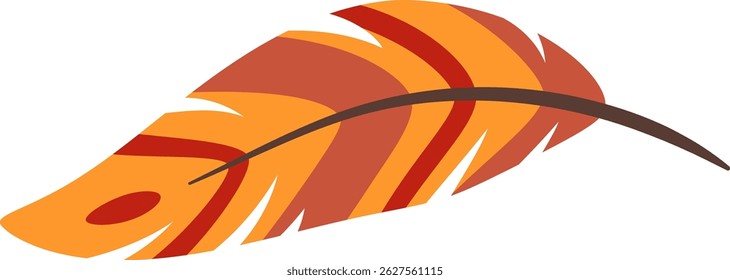 Soft feather with orange and brown stripes creating a beautiful pattern, perfect for nature, bohemian, or autumn themed designs, adding a touch of elegance and lightness