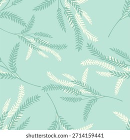 O samambaia mole deixa o padrão sem emenda em tons verdes de menta. Fundo botânico fresco perfeito para tecido, papelaria, papel de parede, papel de embrulho, e projetos temáticos naturais.