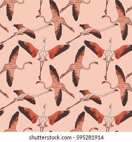 Soft Flamingo's Flight vector seamless pattern. Textile design fashion fabric gift paper wallpaper background.
