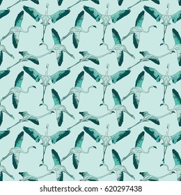 Soft Flamingo's Flight vector seamless pattern. Textile design fashion fabric gift paper wallpaper background.