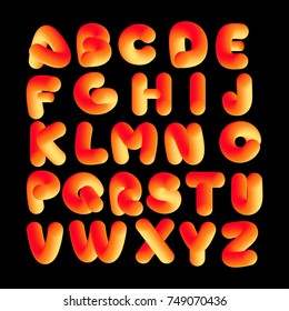 Soft flexible neon 3D alphabet on a black background. Vector isolated letters.