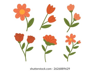 A soft floral clipart pack with six vector flowers in warm colors. Perfect for protest art, cards, and stickers.