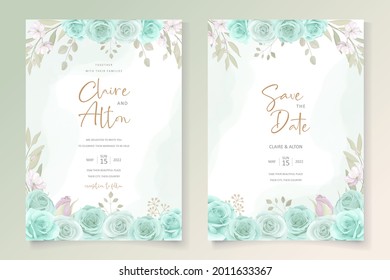 Soft floral and leaves wedding card