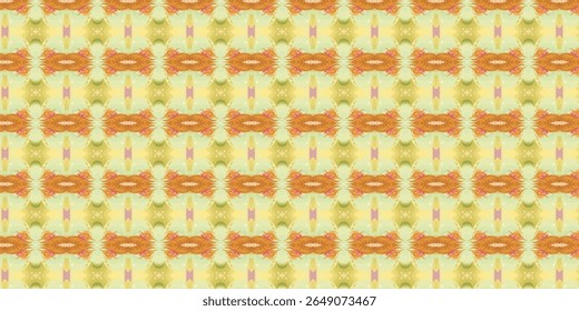 Padrão de repetição suave inspirado em mandala floral com tons laranja, amarelo pastel e rosa. Simetria caprichosa com elegância vintage e talento artístico.
