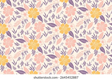 soft floral outline pattern with natural rose repetition and leaf sketches designed for home textile and bedsheet covers

