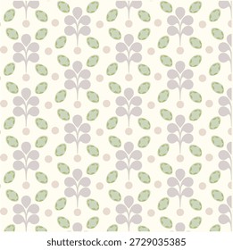 Soft Floral Seamless Background with Leaves and Minimal Flowers for Nursery Wallpaper Textile and Decor Use