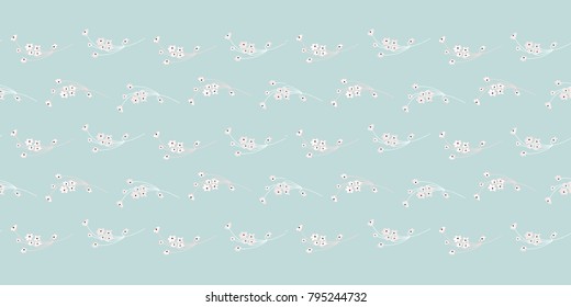 Soft Floral Seamless Pattern with hand drawn doodle small-scale flowers. Delicate romantic background for wallpaper, textile, wrapping paper, invitation cards, nursery, apparel. Vector