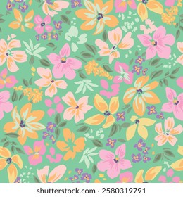 soft  flower print. seamless background.
blossom pattern on a light background with a  wild  flowers of different sizes artwork for tattoo, fabrics, souvenirs, packaging, greeting cards