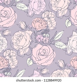 Soft flowers pattern/ Stylish trendy fresh flowers background/ Seamless vector summer pattern