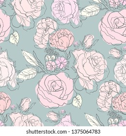 Soft flowers pattern/ Stylish trendy fresh flowers background/ Seamless vector summer pattern