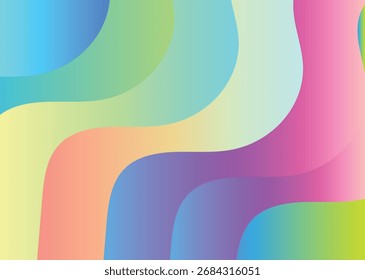 A soft and flowing abstract background featuring smooth, organic waves of pastel gradients. The colors blend seamlessly from light blue and green to yellow, peach, and purple.